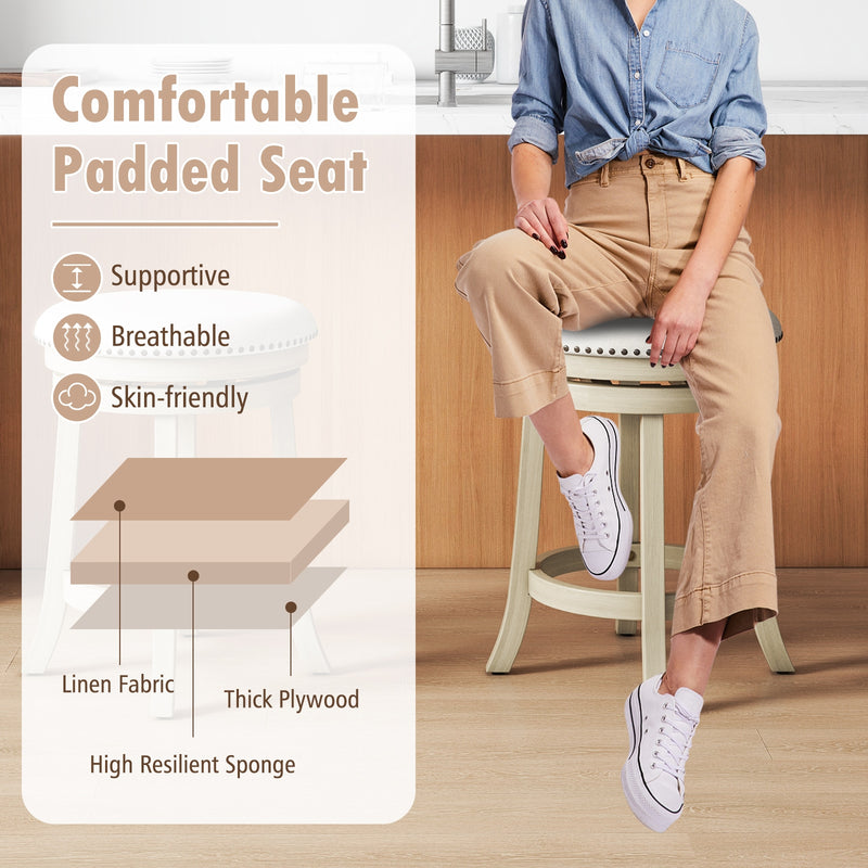 *24/26 Inches Swivel Bar Stools Set of 2 wIth Wooden Frame - 24 inches