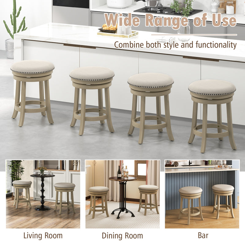 *24/26 Inches Swivel Bar Stools Set of 2 wIth Wooden Frame - 24 inches