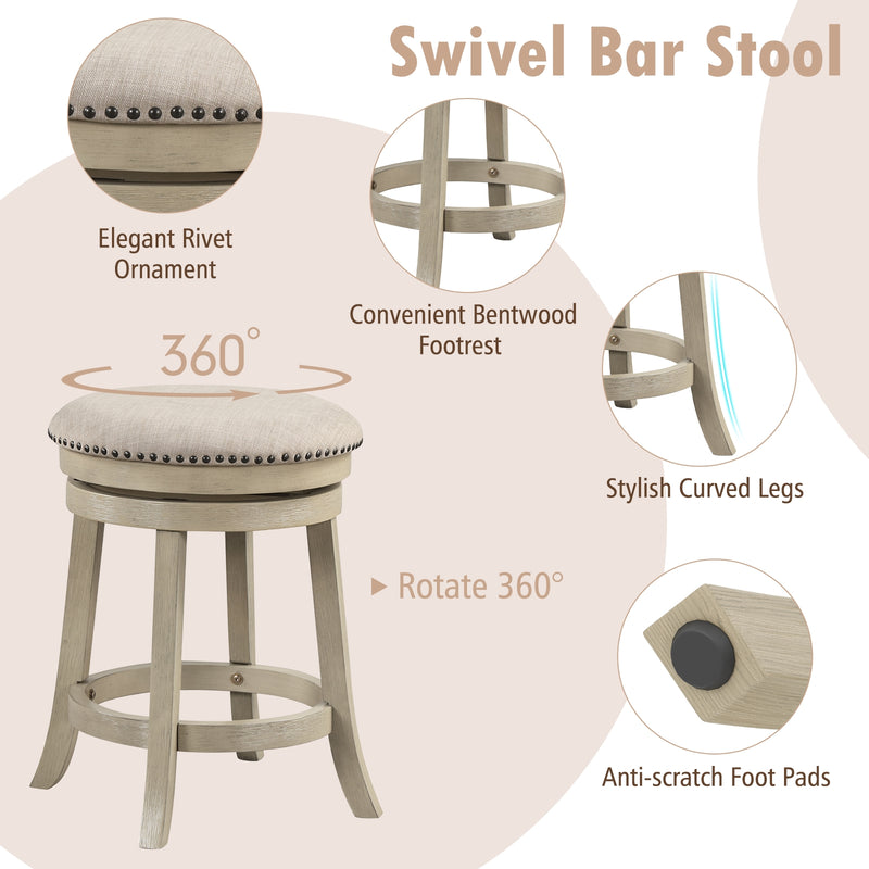 *24/26 Inches Swivel Bar Stools Set of 2 wIth Wooden Frame - 24 inches