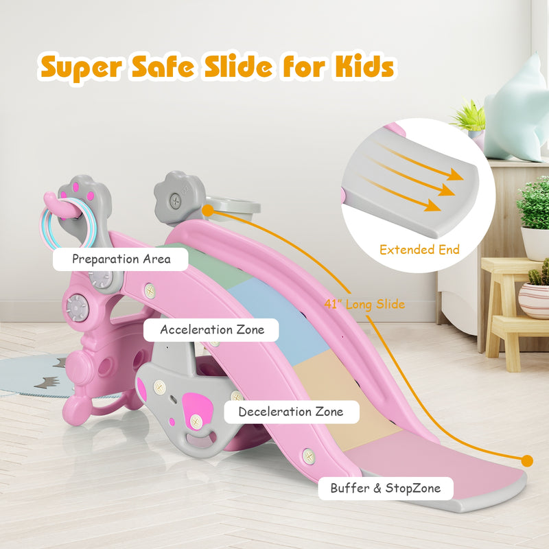 4-in-1 Rocking Horse and Slide Set for Kids-Pink