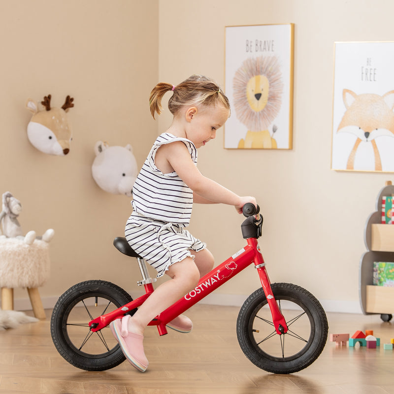 *12 Inch Toddler Balance Bike with Height Adjustable Handlebar and Seat - Red