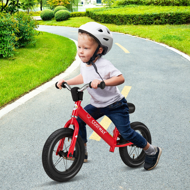 *12 Inch Toddler Balance Bike with Height Adjustable Handlebar and Seat - Red
