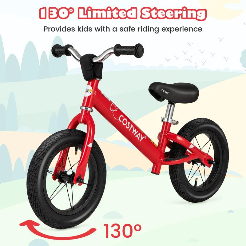 *12 Inch Toddler Balance Bike with Height Adjustable Handlebar and Seat - Red