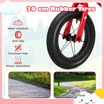 *12 Inch Toddler Balance Bike with Height Adjustable Handlebar and Seat - Red
