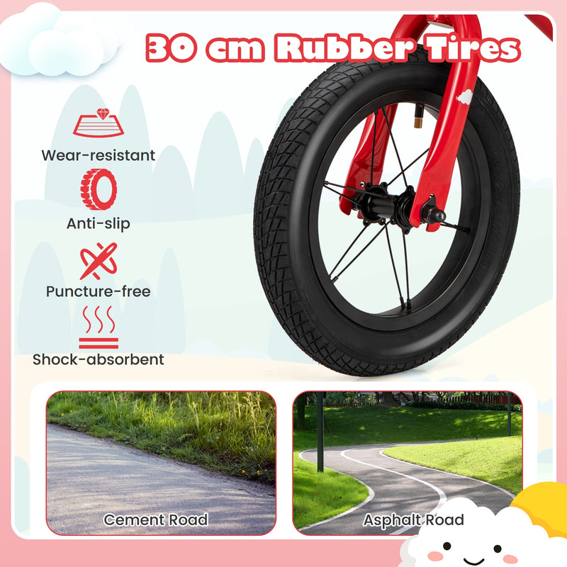 *12 Inch Toddler Balance Bike with Height Adjustable Handlebar and Seat - Red