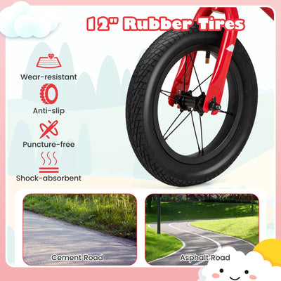 *12 Inch Toddler Balance Bike with Height Adjustable Handlebar and Seat - Red