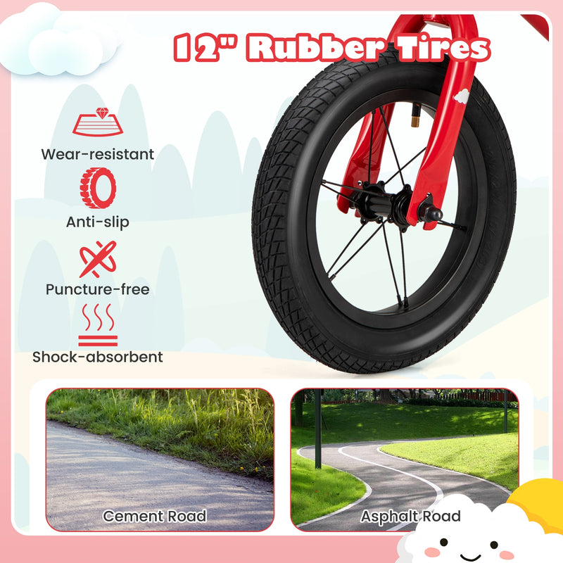 *12 Inch Toddler Balance Bike with Height Adjustable Handlebar and Seat - Red