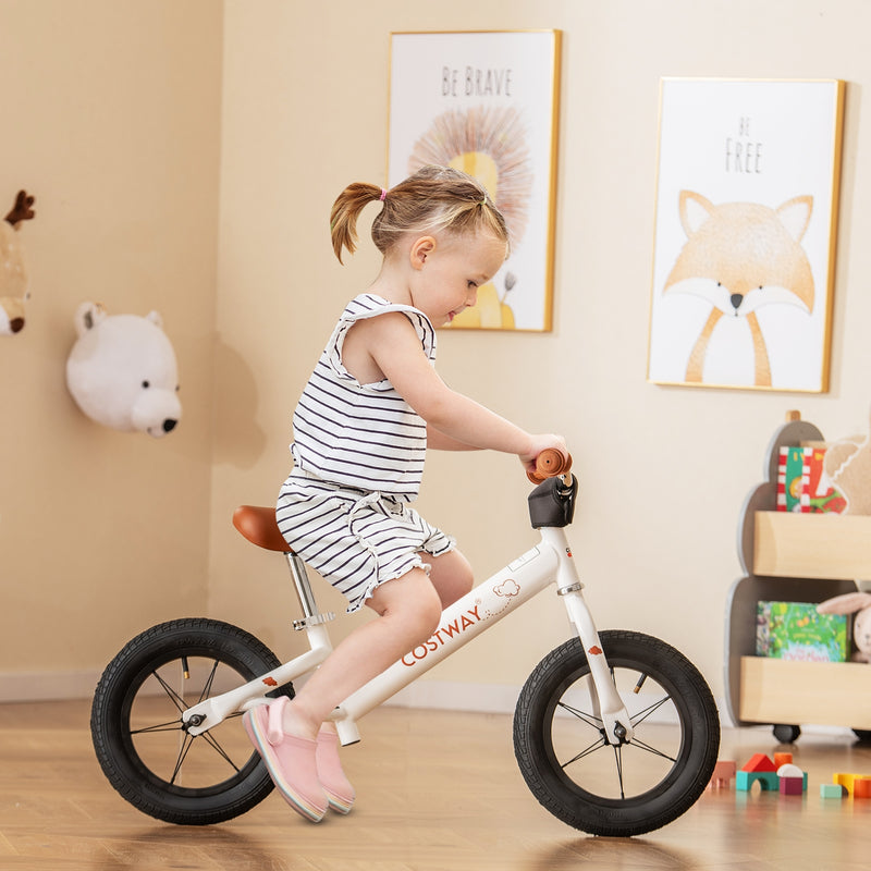 *12 Inch Toddler Balance Bike with Height Adjustable Handlebar and Seat - White