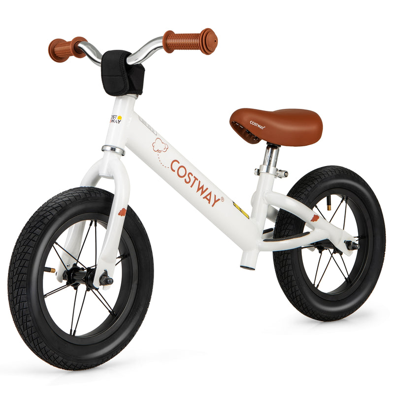 *12 Inch Toddler Balance Bike with Height Adjustable Handlebar and Seat - White