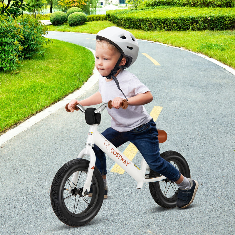 *12 Inch Toddler Balance Bike with Height Adjustable Handlebar and Seat - White