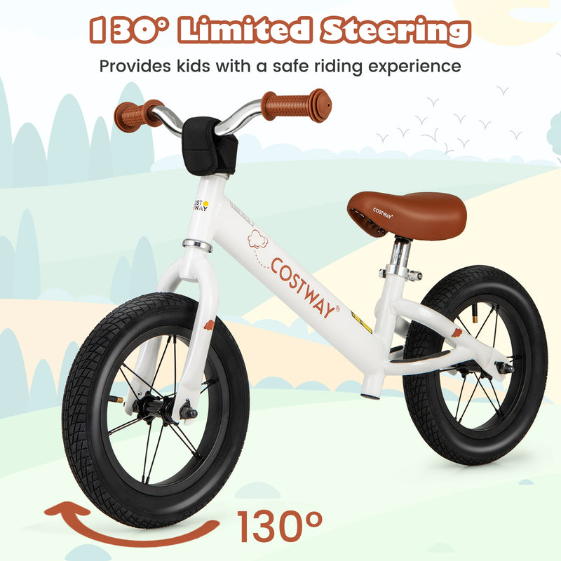*12 Inch Toddler Balance Bike with Height Adjustable Handlebar and Seat - White