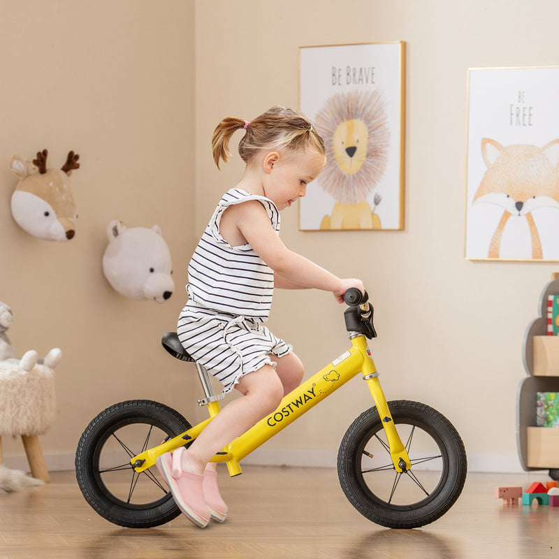 *12 Inch Toddler Balance Bike with Height Adjustable Handlebar and Seat - Yellow