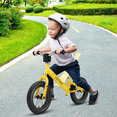 *12 Inch Toddler Balance Bike with Height Adjustable Handlebar and Seat - Yellow
