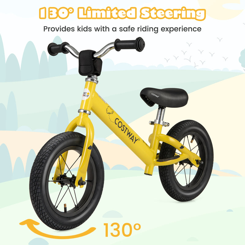 *12 Inch Toddler Balance Bike with Height Adjustable Handlebar and Seat - Yellow