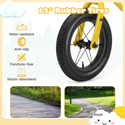 *12 Inch Toddler Balance Bike with Height Adjustable Handlebar and Seat - Yellow