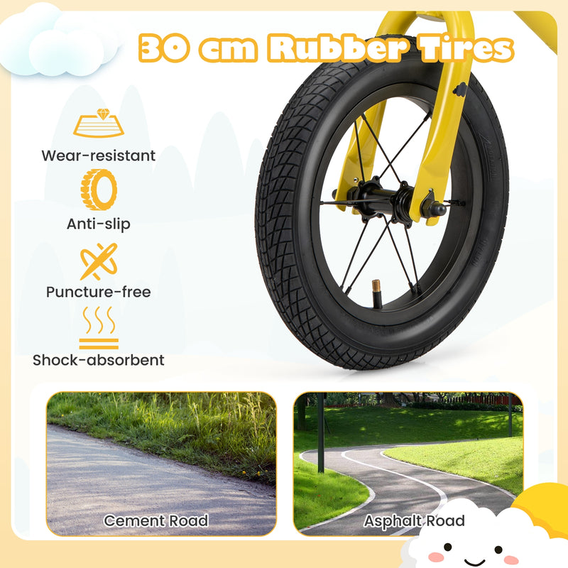 *12 Inch Toddler Balance Bike with Height Adjustable Handlebar and Seat - Yellow