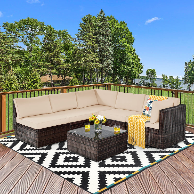*6 Pieces Patio Rattan Furniture Set with Cushions - Brown