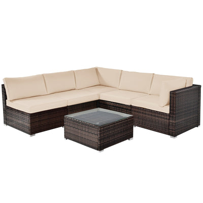 *6 Pieces Patio Rattan Furniture Set with Cushions - Brown