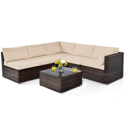 *6 Pieces Patio Rattan Furniture Set with Cushions - Brown