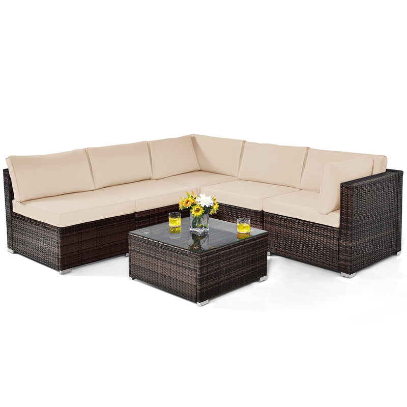 *6 Pieces Patio Rattan Furniture Set with Cushions - Brown
