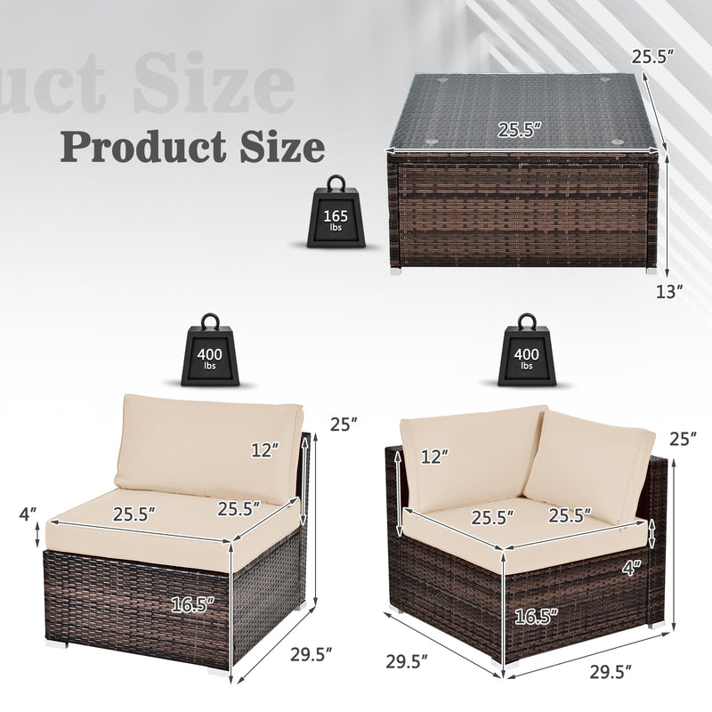 *6 Pieces Patio Rattan Furniture Set with Cushions - Brown