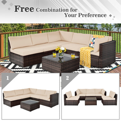 *6 Pieces Patio Rattan Furniture Set with Cushions - Brown