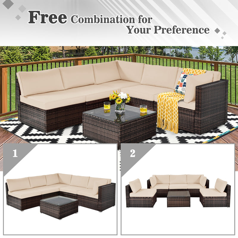*6 Pieces Patio Rattan Furniture Set with Cushions - Brown