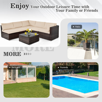 *6 Pieces Patio Rattan Furniture Set with Cushions - Brown