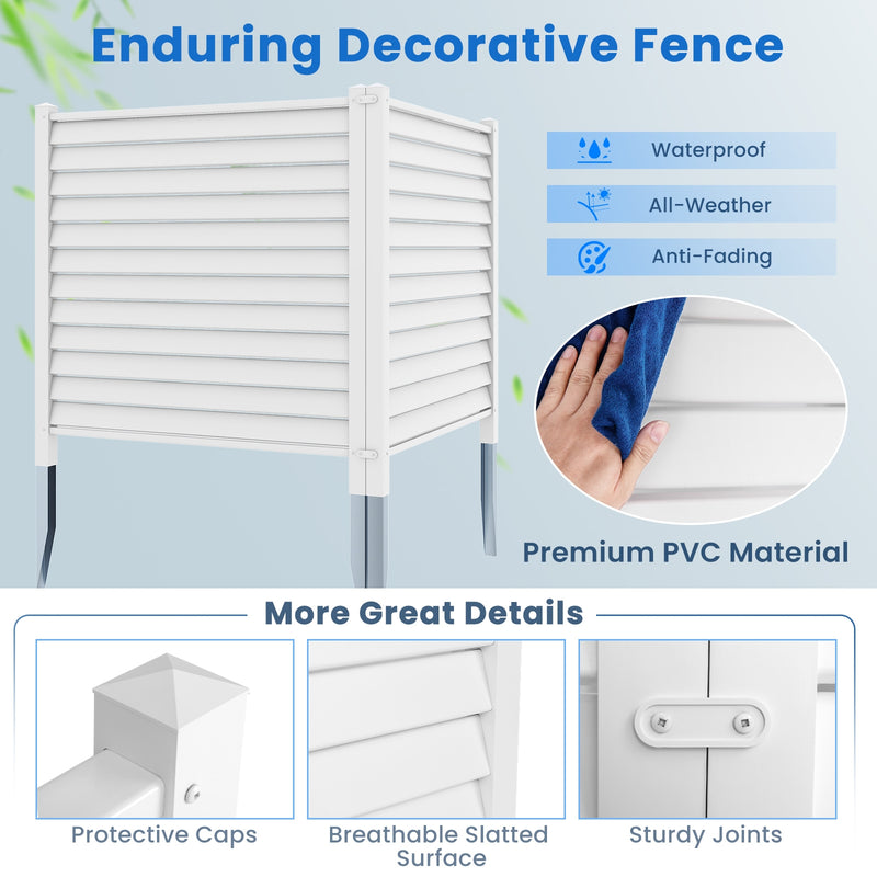 44 x 45 Inch Vinyl Picket Fence Panels with Metal Ground Stakes-White