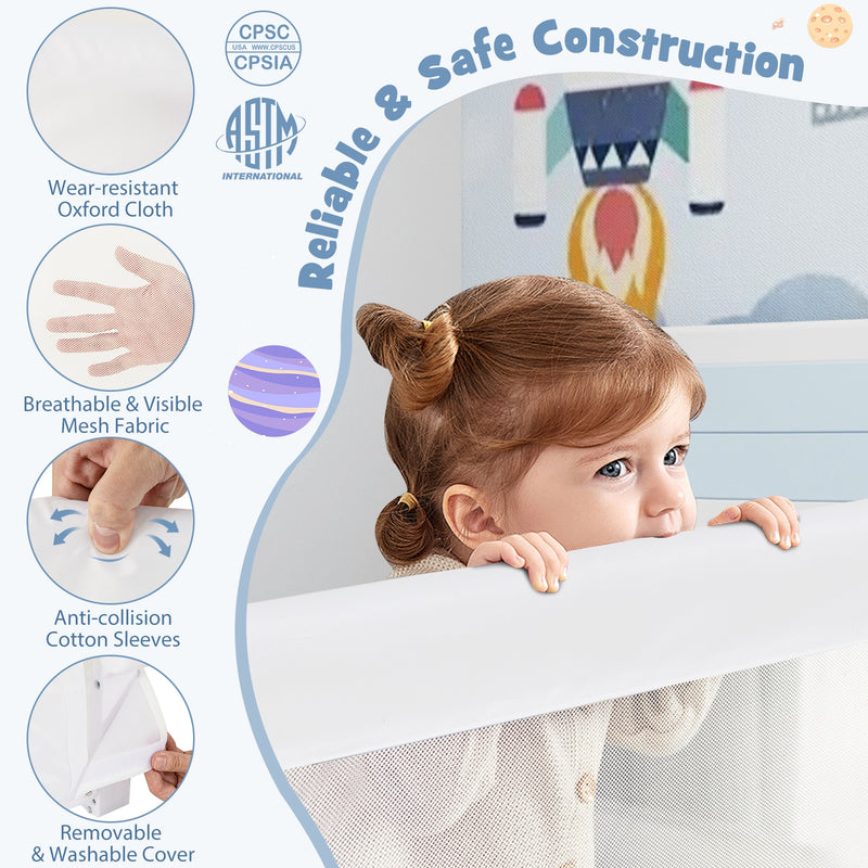 *Foldable Bed Rail Swing Down Baby Bed Guard Rail - White