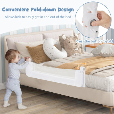*Foldable Bed Rail Swing Down Baby Bed Guard Rail - White