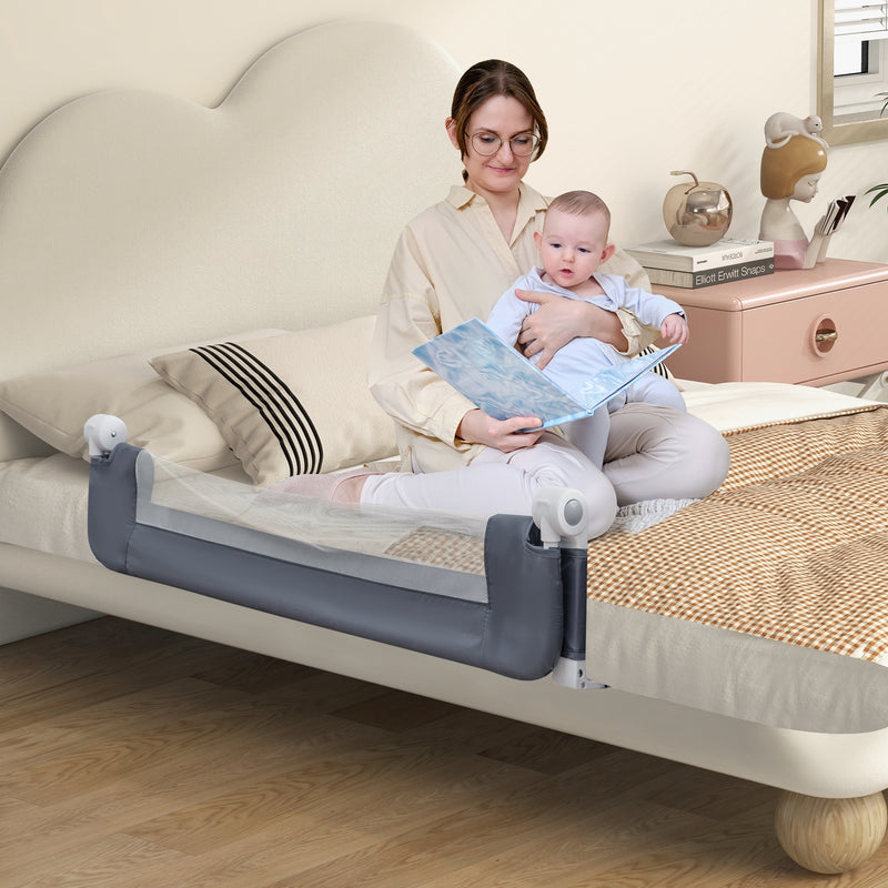*Foldable Bed Rail Swing Down Baby Bed Guard Rail - Gray
