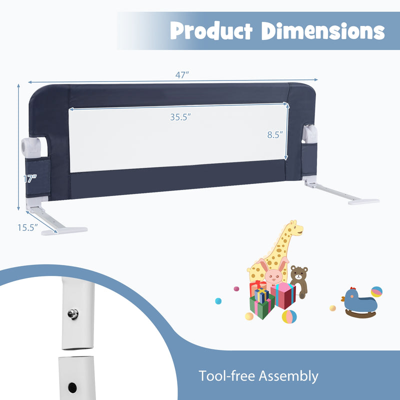 *Foldable Bed Rail Swing Down Baby Bed Guard Rail - Gray
