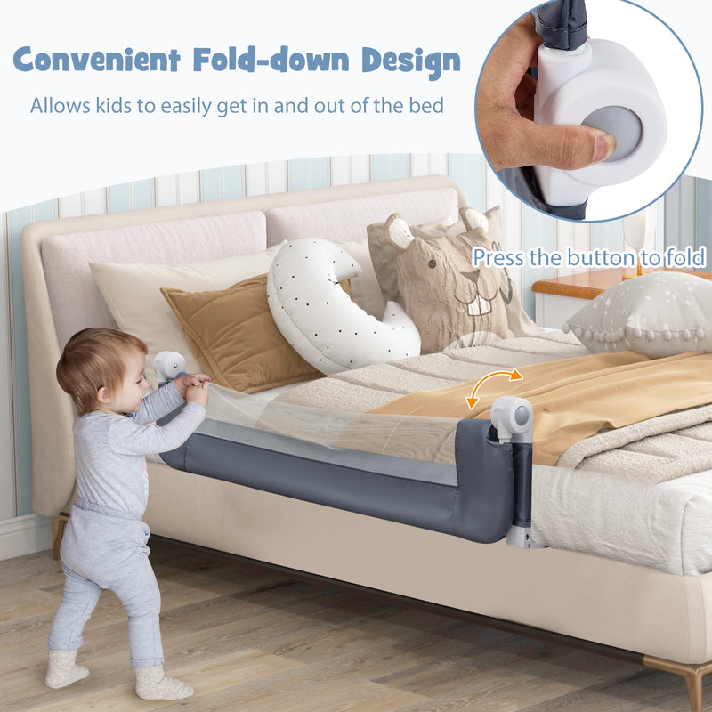 *Foldable Bed Rail Swing Down Baby Bed Guard Rail - Gray