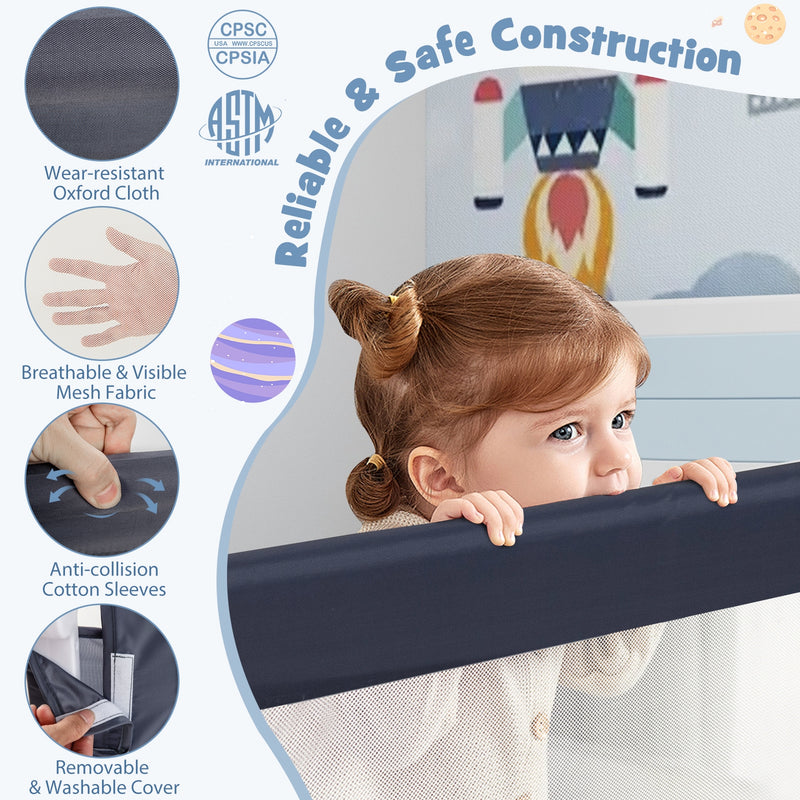 *Foldable Bed Rail Swing Down Baby Bed Guard Rail - Gray
