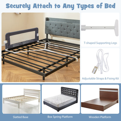 *Foldable Bed Rail Swing Down Baby Bed Guard Rail - Gray