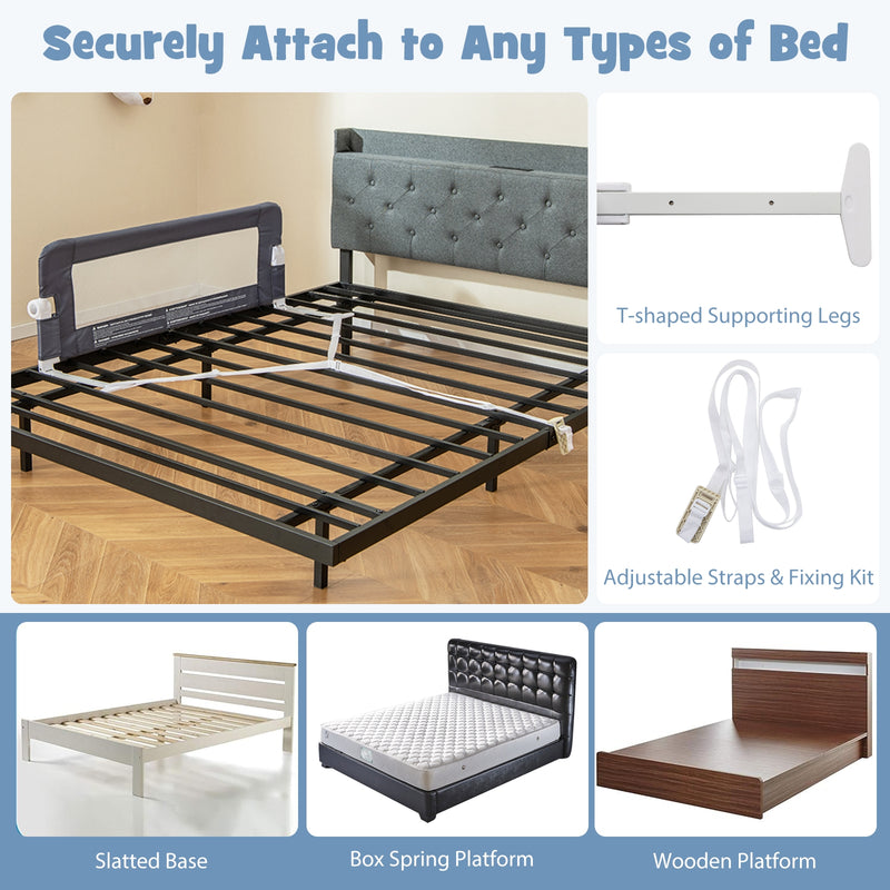 *Foldable Bed Rail Swing Down Baby Bed Guard Rail - Gray