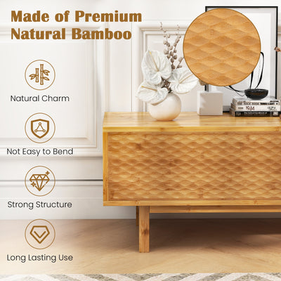 63 Inches Mid Century Modern Bamboo TV Stand with Sliding Doors-Natural
