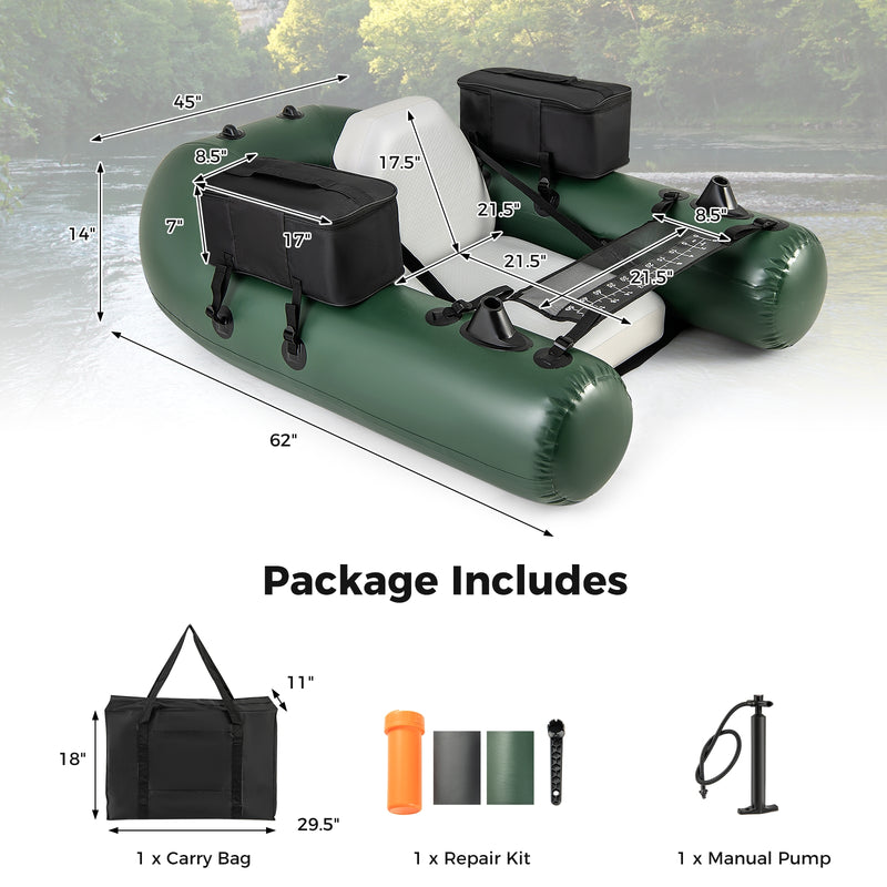 *Inflatable Fishing Float Tube for Angling with Fish Ruler and Angling Base