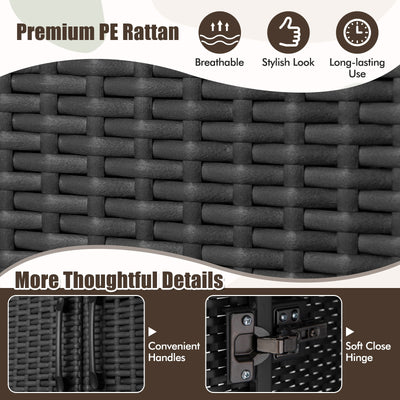 62 Inch Wicker Wardrobe with 2 Doors PE Rattan Closet with Hanging Rod-Black
