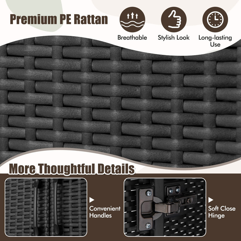 62 Inch Wicker Wardrobe with 2 Doors PE Rattan Closet with Hanging Rod-Black