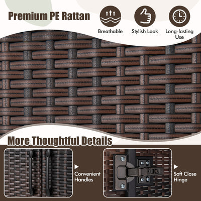 62 Inch Wicker Wardrobe with 2 Doors PE Rattan Closet with Hanging Rod-Brown