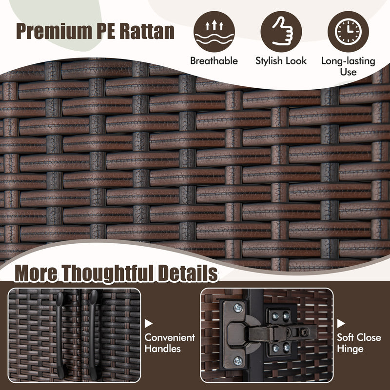 62 Inch Wicker Wardrobe with 2 Doors PE Rattan Closet with Hanging Rod-Brown