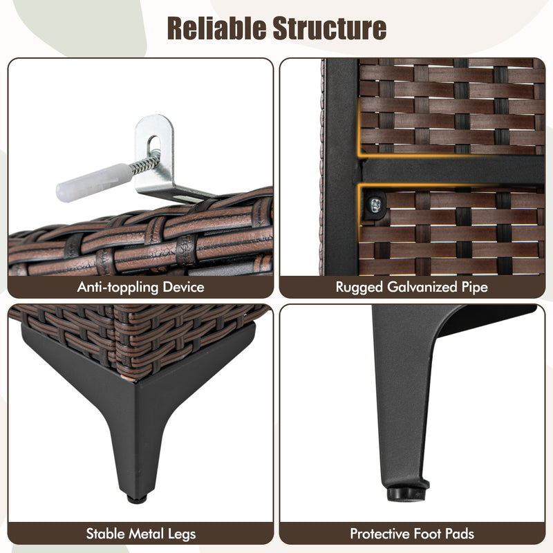 62 Inch Wicker Wardrobe with 2 Doors PE Rattan Closet with Hanging Rod-Brown