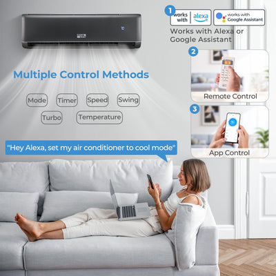 *12000 BTU 21 SEER2 208-230V Wifi Enabled Mini Split Air Conditioner and Heater Gray
