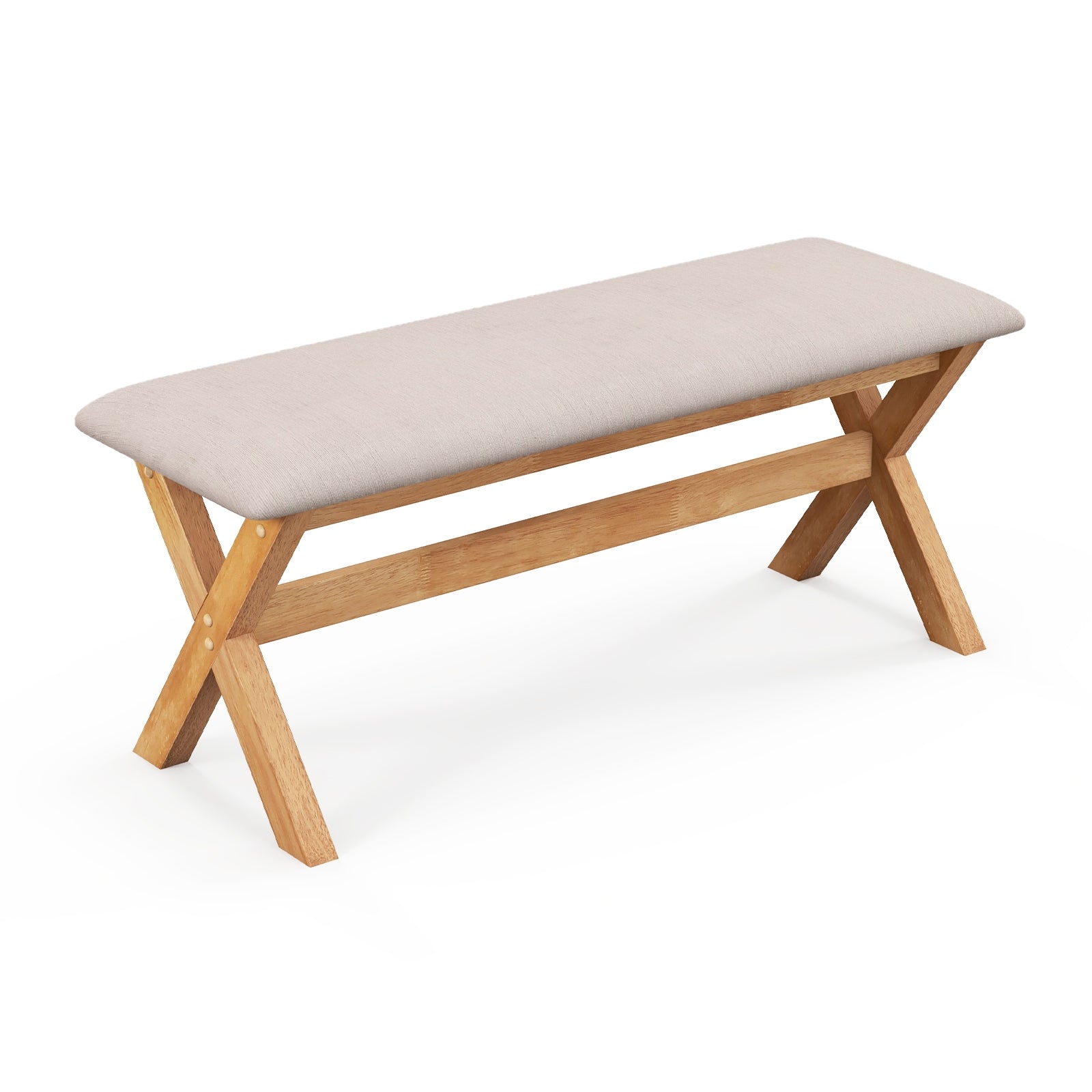 Upholstered Entryway Bench Rubber Wood Bench with Thick Padded Seat-Na