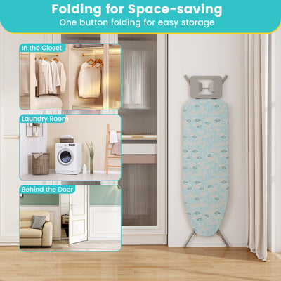 Foldable Ironing Board with Iron Rest and Adjustable Height-Turquoise