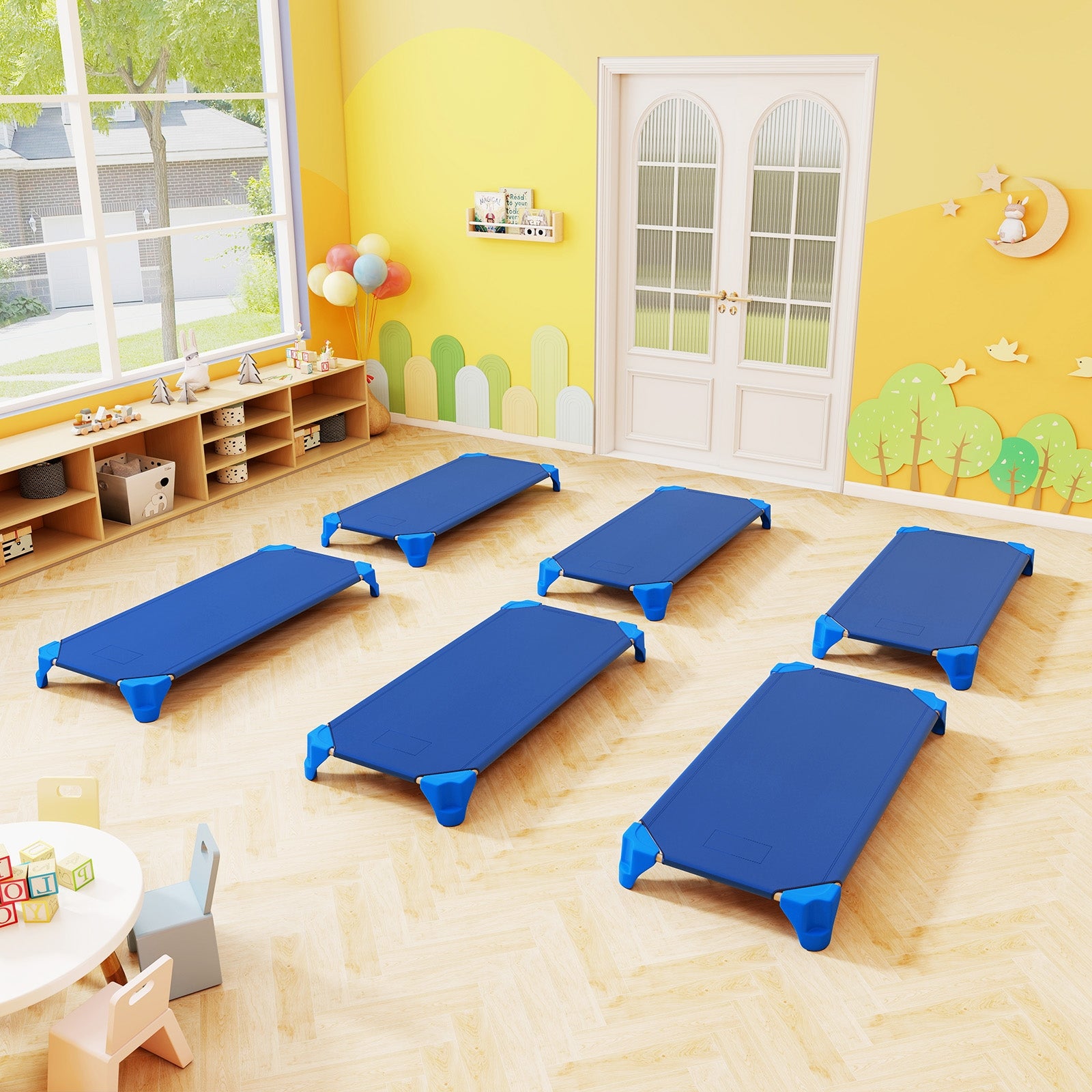 Stackable Sleeping Cott Portable 6 Pack Stackable Daycare Cots Sleeping Bed for Kids 52 Inch-B