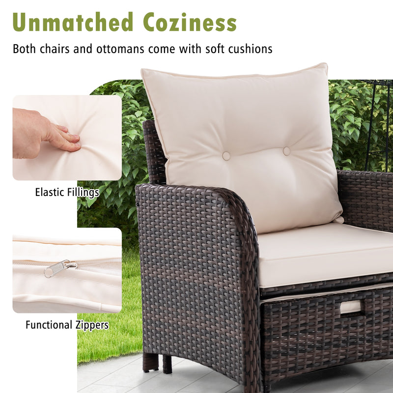 5 Piece Patio Conversation Set Outdoor Rattan Sofa Set with Coffee Table-Beige