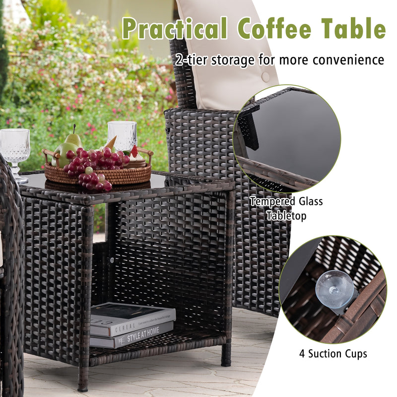 5 Piece Patio Conversation Set Outdoor Rattan Sofa Set with Coffee Table-Beige